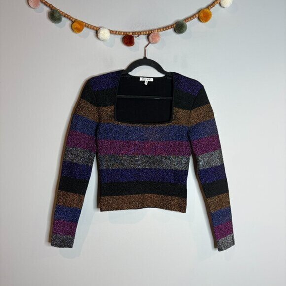 Ronny Kobo Ginny Metallic Stripe Square Neck Top - Picture 1 of 5